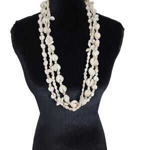 Hawaiian Cowrie Sea Shell Necklace 16" Boho Clapless Long Beachy 90s Conch 3pc